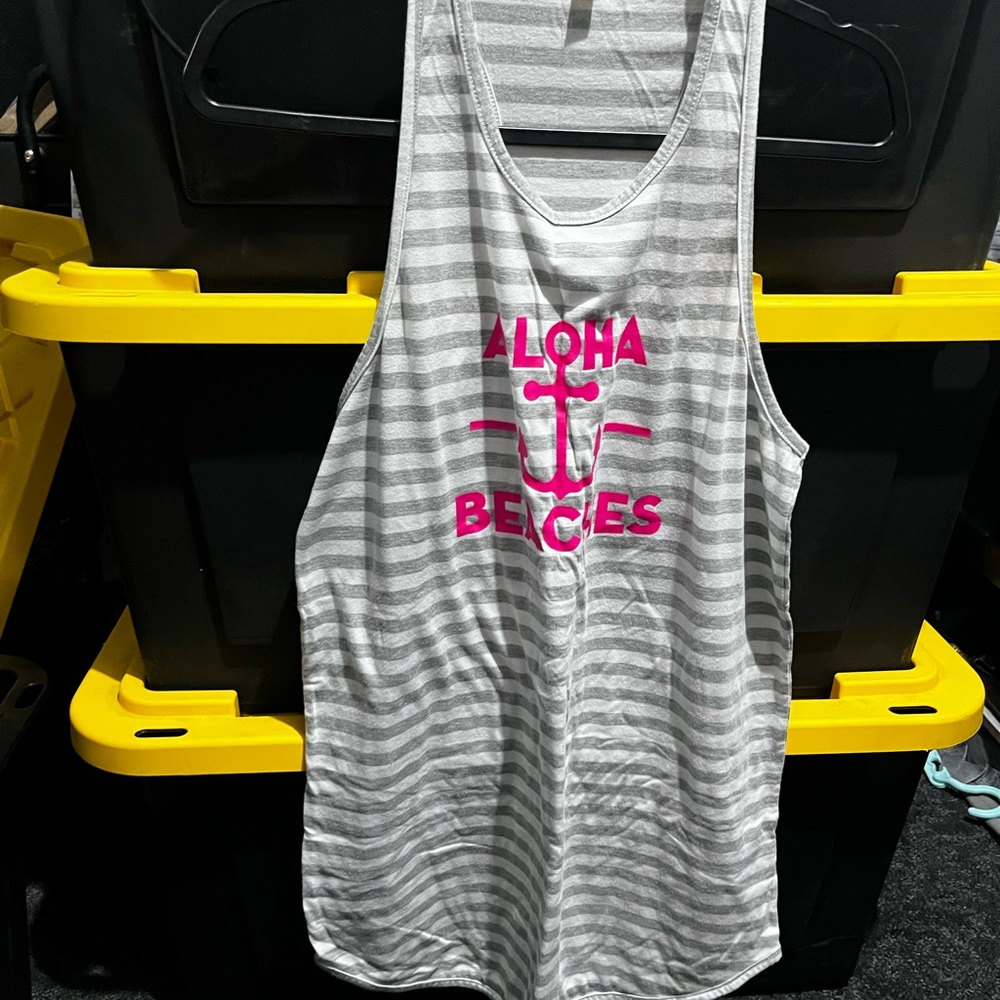 Miken Gray and White Striped Tank Top